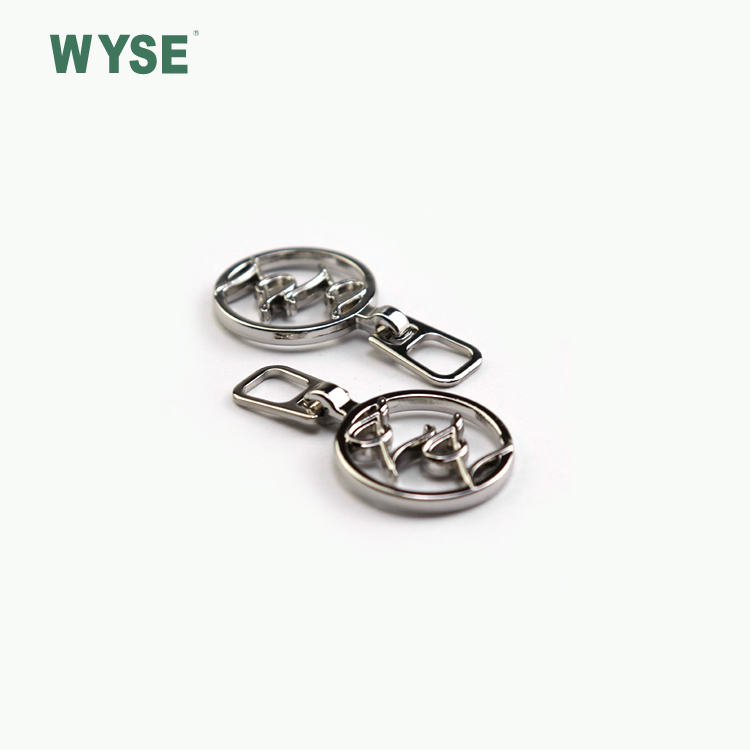 Decorative metal personalized zipper puller custom shape logo shiny silver zipper pulls