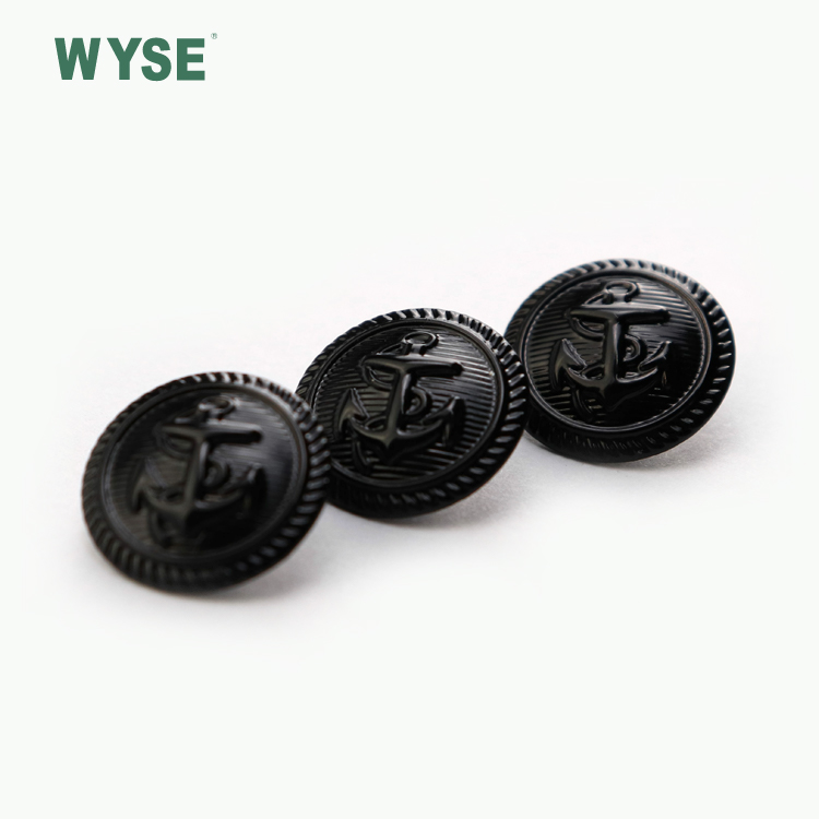 Custom logo shiny black coat embossed Zinc Alloy metal sewing garment shank buttons