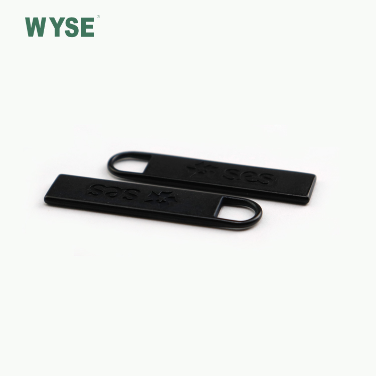 Decorative fancy metal zipper puller custom concave logo double matt black zipper pulls