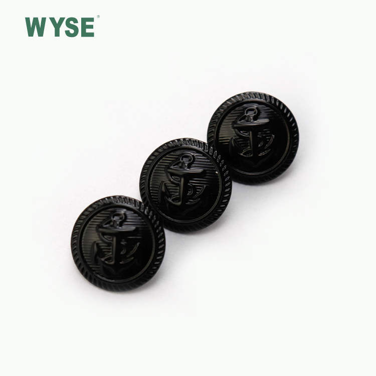 Custom logo shiny black coat embossed Zinc Alloy metal sewing garment shank buttons