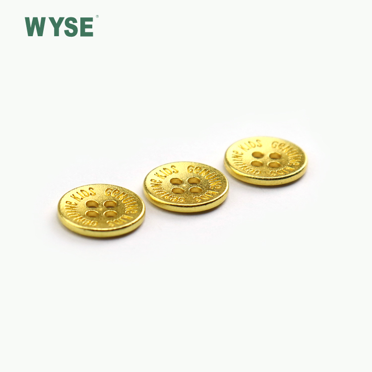 Cheap concave logo dull gold color alloy sewing four holes button