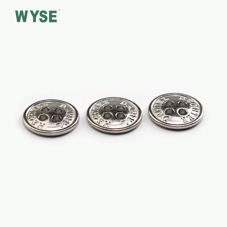 Fancy metal cheap shiny nickle fashion concave logo alloy sewing four holes button