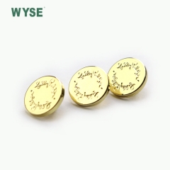 Custom concave logo shiny gold coat Zinc Alloy metal sewing garment shank buttons