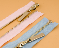 Customized #3 autolock slider open end brass teeth zippers and common tape metal zipper for women clothes