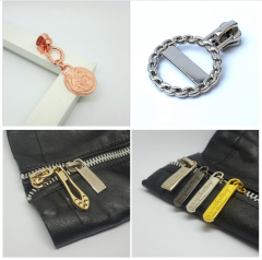 Wholesale High Quality Custom logo Fancy auto Metal Zipper Pulls zipper pullers sliders for skirt clothing accessories bag shoes