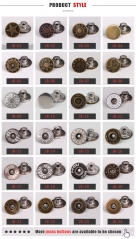 New style High quality Classic antique vintage 17mm accessories and rivets custom logo denim metal tack Jeans button for jeans