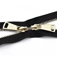Customized #5#8 Normal metal zipper square copper gold teeth zipper two way open-end zipper for clothing manufacturing