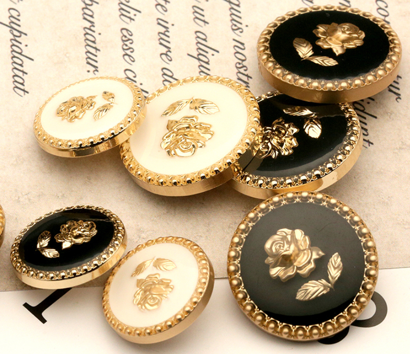 Rose Gold Metal White Black Flower Buttons for Needlework Clothing Women Dress Coat Suit Cardigan Sewing Button Designer