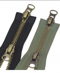 8# 12/15/18/20/25/70/80/90/100/120 cm Metal Bronze zipper open-end/close-end auto lock tent for sewing zippers Double slider Zip