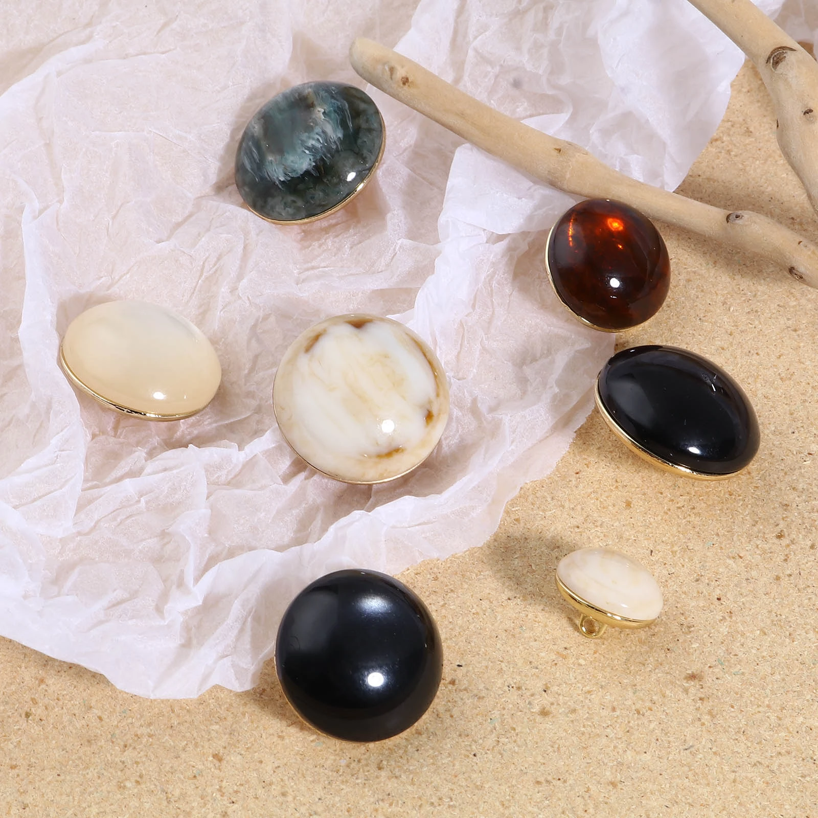 Resin Imitation Natural Stone Ball Shank Buttons Metal Round Clothes Decoration Sewing Button Handmade Garment Accessories