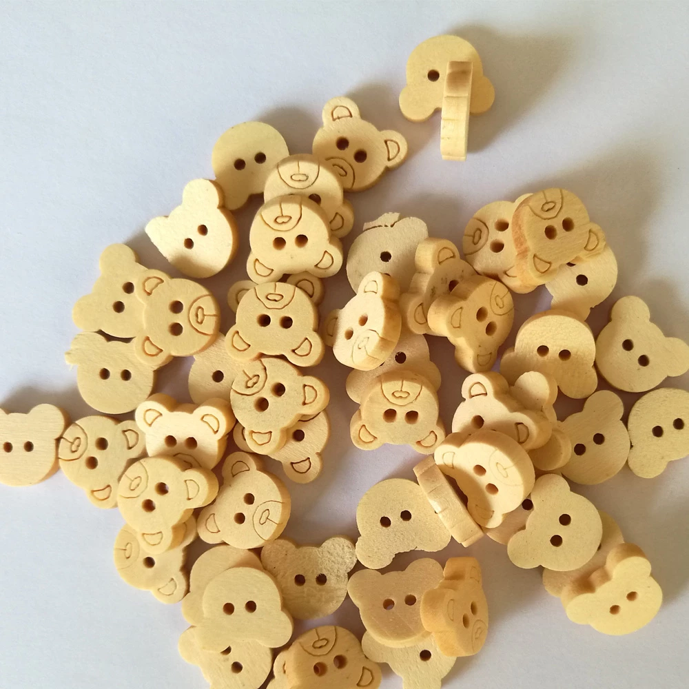 Decorative Bear Wooden Buttons Natural Teddy Bear Charms 2Holes Wood Sewing Buttons Buttons for Children for Scrapbooking
