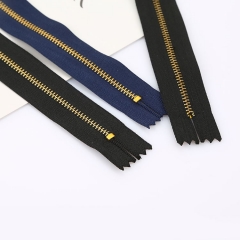 Factory Cheap Fashion Custom 3# Brass Ordinary Teeth Metal Zipper For Garment And Home Textile