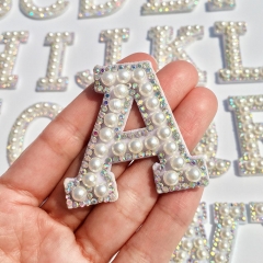 Alphabet Pearl Rhinestone Words Ironing on Patches Applique 3D Handmade DIY Patch Cute Initial Letter Patches