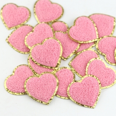 5cm Color Towel Embroidered Heart Embroidery Cloth Sticker Gold Double Embroidery Chapter Back Adhesive