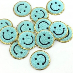 Hot selling DIY Iron On Smile Patch Towel Cute Embroidery Patches For Clothes Round Sticker Sew on Bags