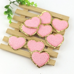 5cm Color Towel Embroidered Heart Embroidery Cloth Sticker Gold Double Embroidery Chapter Back Adhesive