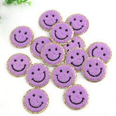 Hot selling DIY Iron On Smile Patch Towel Cute Embroidery Patches For Clothes Round Sticker Sew on Bags