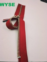 WYSE Custom Wholesale 3# 5# Close End Gold Teeth Colorful Braid Metal Metallic Zippers for jeans Jacket handbags clothing