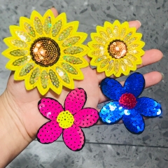 Iron On Patches For Clothing Sequins Flowers Sunflower Sequined Fabric Sequins T shirt Women Patch Clothes Stickers Badge