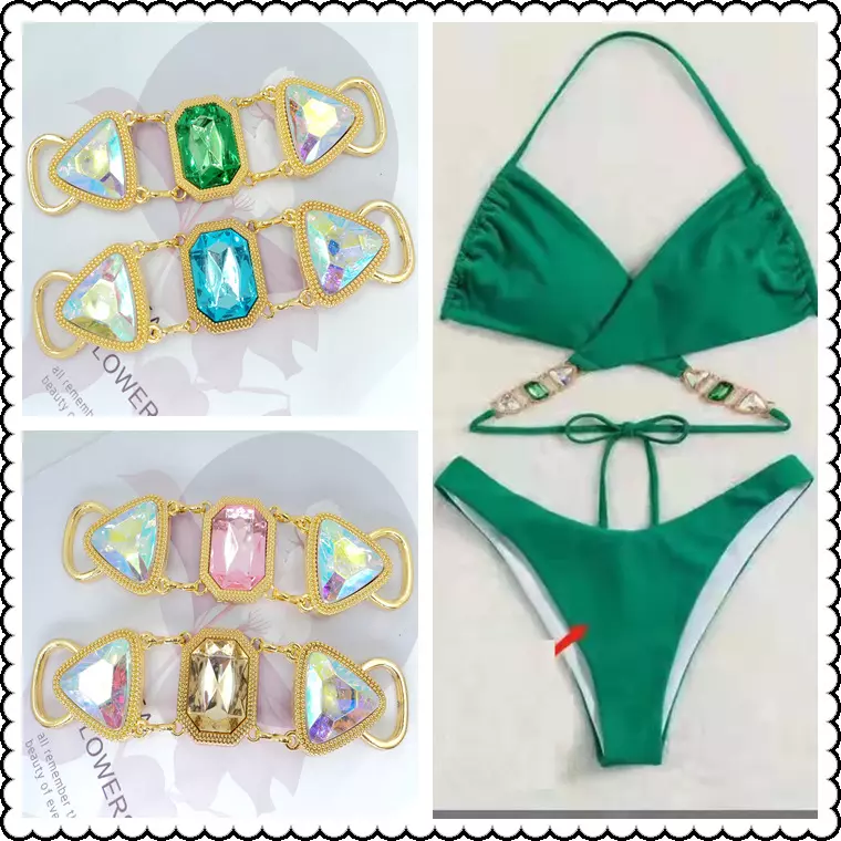 Custom Rhinestone One Row Crystal Bikini Connectors Swimwear For Sale Bra Buckle
